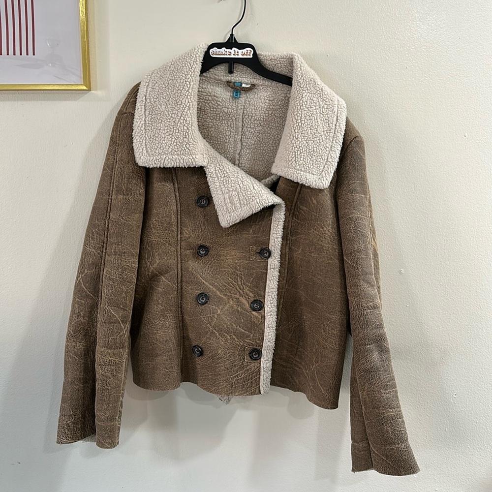 Vintage Faux Sherpa Leather Jacket y2k